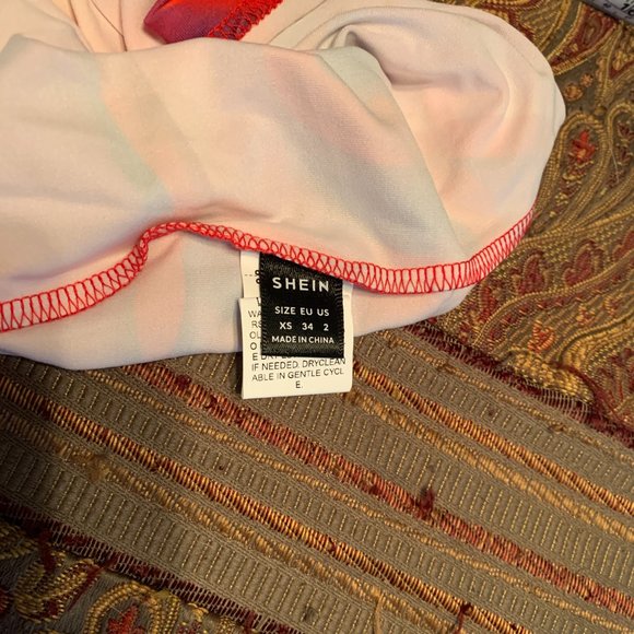 WOMENS - NWOT XS SHEIN ICON Splash Print Tie Back Bodycon Dress pink red orange - Picture 9 of 10